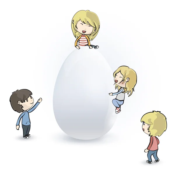 Niños alrededor del huevo. Diseño vectorial . — Archivo Imágenes Vectoriales