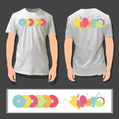 renkli CD üzerinde beyaz gömlek baskılı. vektör tasarımı.