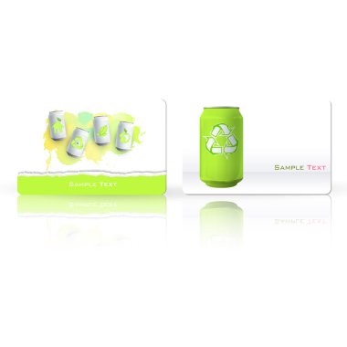 Eko teneke içinde bir kartvizit. vektör tasarımı