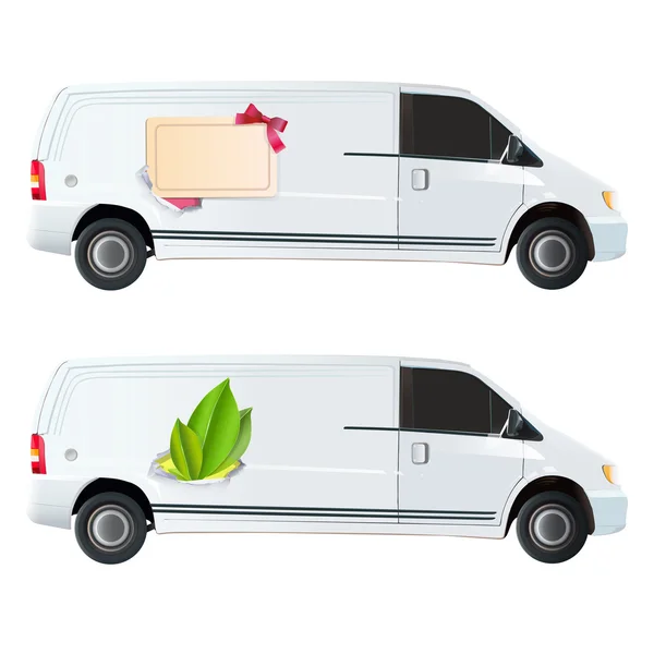 Icon of leaf and card printed on van. Vector design. — Stock Vector
