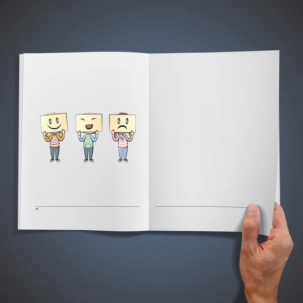 Kinderen whit karton van emoties gedrukt op wit boek. vector ontwerp. — Stockvector