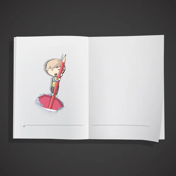 Enfants mignons tenant un crayon rouge dans un livre . — Image vectorielle