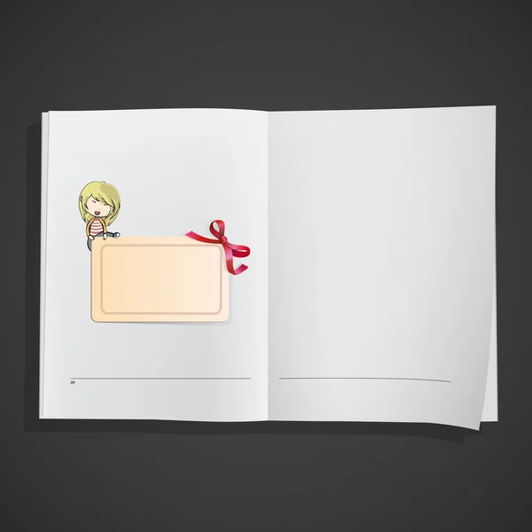 Fille sur une invitation avec ruban rouge dans un livre réaliste . — Image vectorielle