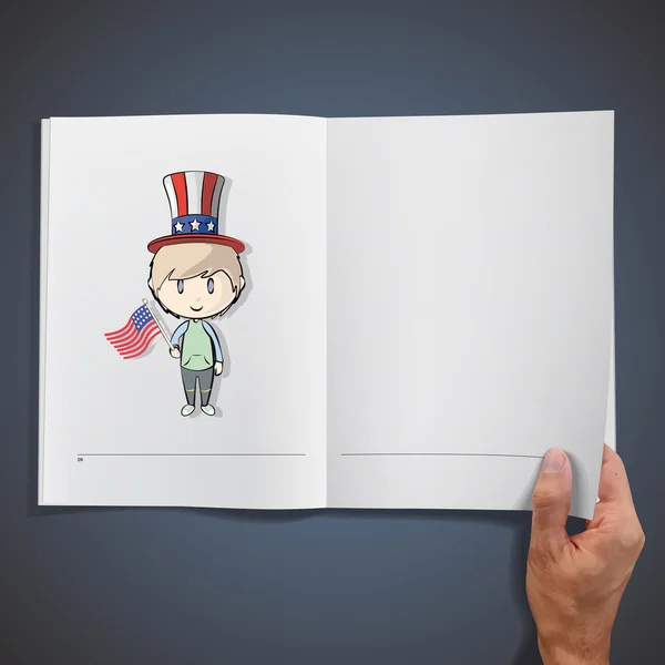 Ребенок, одетый как американец с флагами . — стоковый вектор