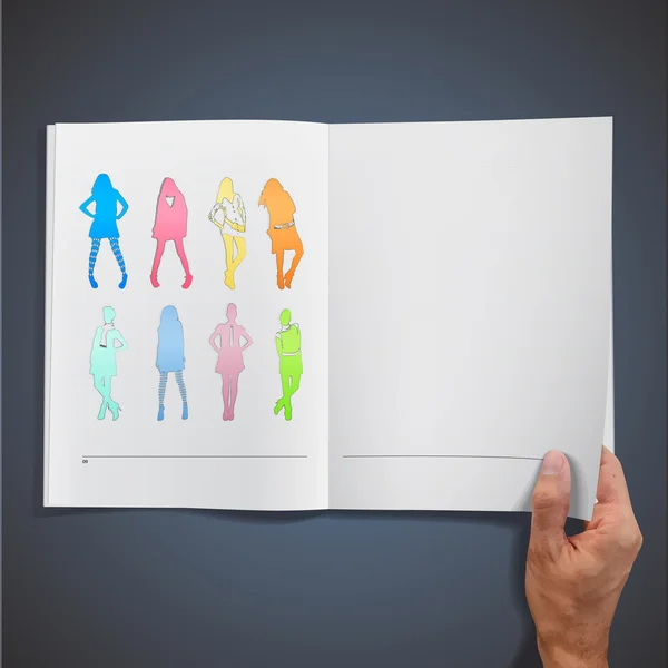 Colorful silhouette models inside a book. — Stock Vector