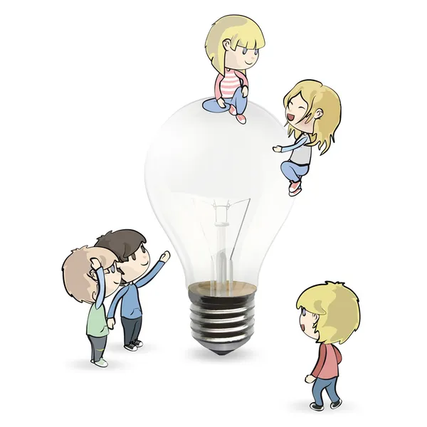 Kids around bulb. Vector design. — Stock Vector