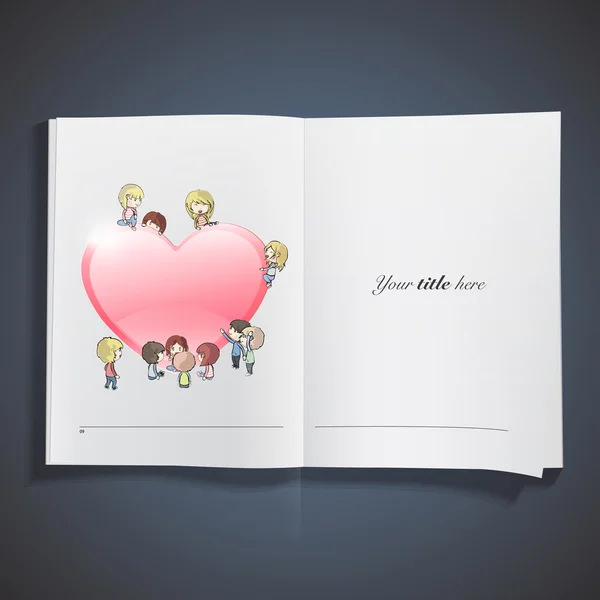 Bambini a cuore dentro un libro. Design vettoriale . — Vettoriale Stock