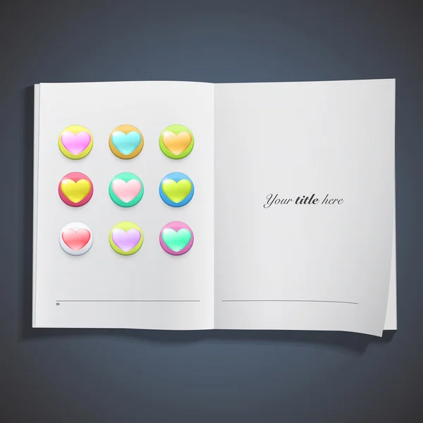 Icono de corazones coloridos dentro de un libro. Diseño vectorial . — Vector de stock