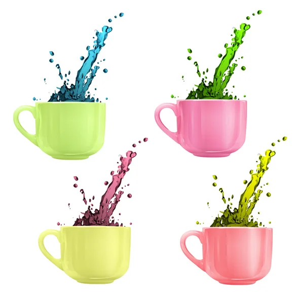 Colorful cups with colorful drops. Vector design. — Stock Vector