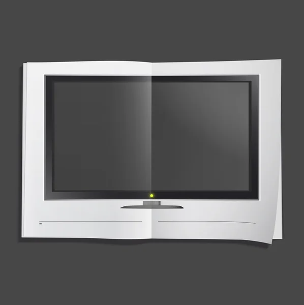 Moderne tv gedrukt op wit boek, — Stockvector