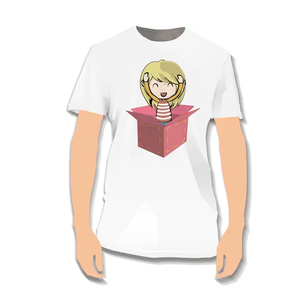 Cute girl in box printed on shirt. Vector design. — Stock Vector
