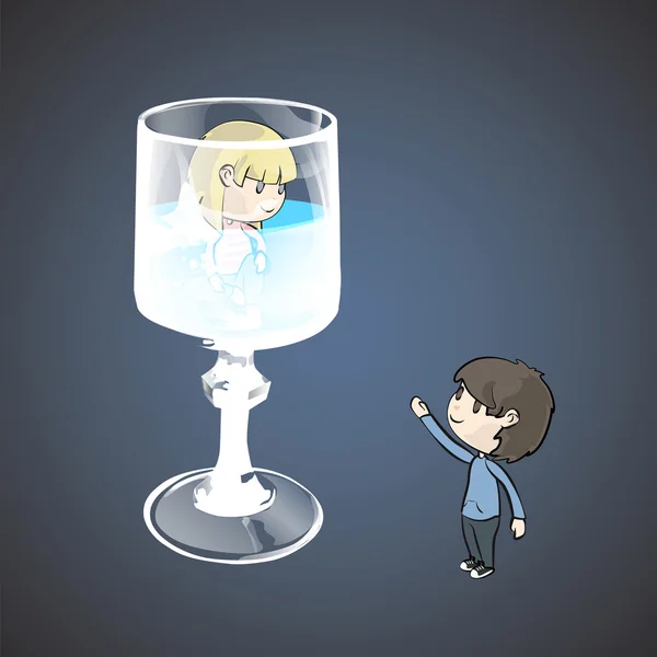 Κορίτσι σε ένα ποτήρι νερό και ένα φίλο. διανυσματικό σχέδιο. — Διανυσματικό Αρχείο