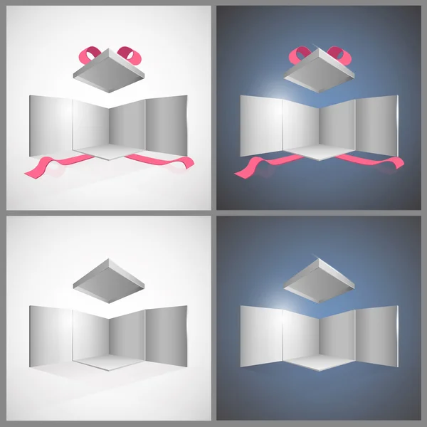 Open empty gift box and red ribbons. Collection vector design — Stockvector