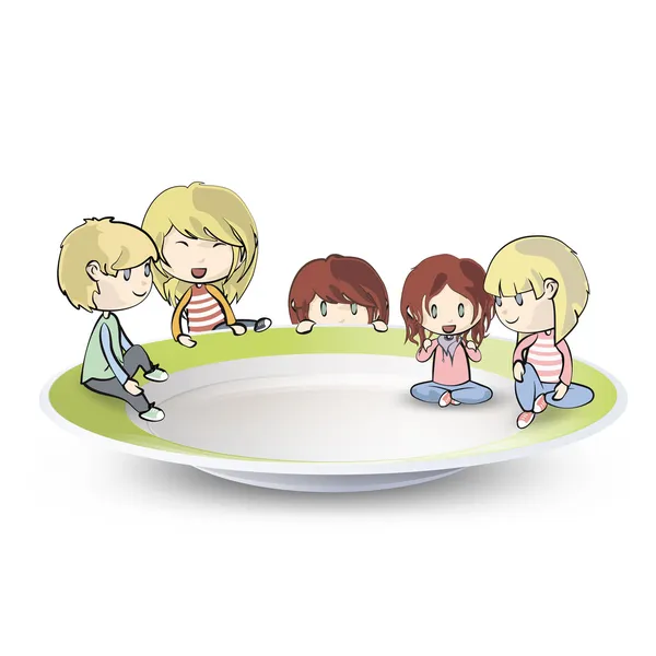 Enfants sur assiette sur fond blanc isolé. Conception vectorielle . — Image vectorielle