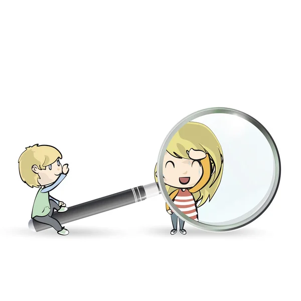 Kids playing with magnifying glass. Vector design. — Stock Vector