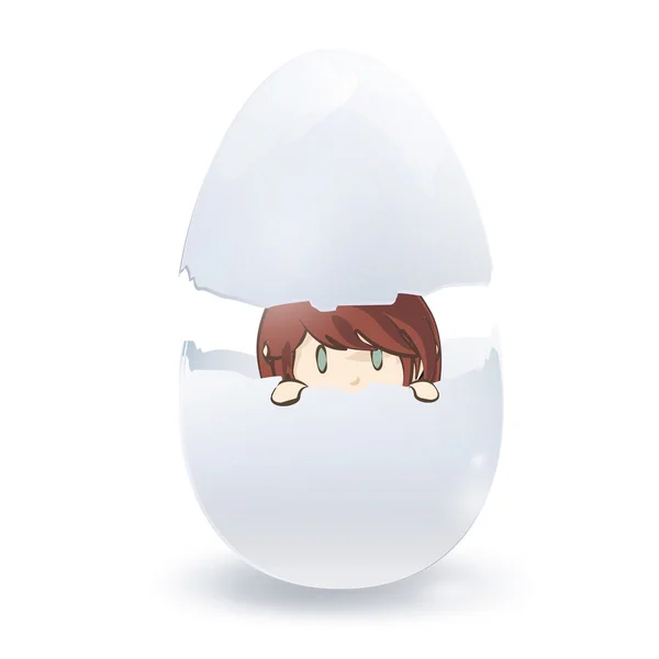 Κοπέλα μέσα σε ένα σπασμένο αυγό. διανυσματικό σχέδιο. — Διανυσματικό Αρχείο