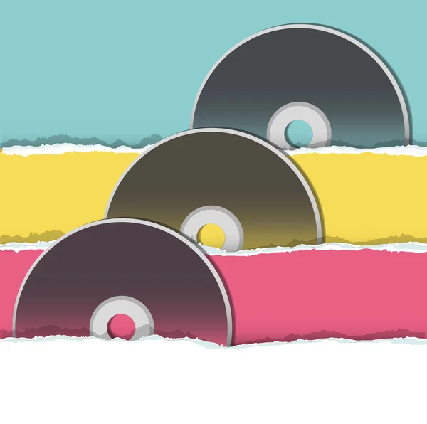 CD en fondo de papel de colores. Diseño vectorial . — Vector de stock