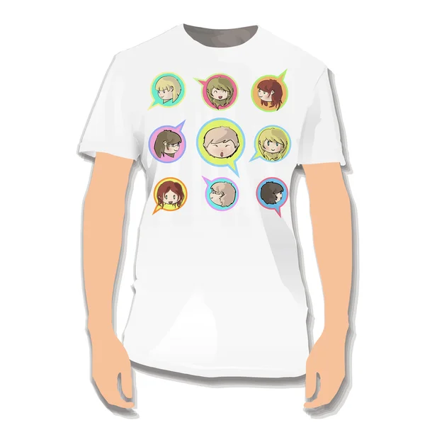 Several face of kids printed on white shirt. Vector design. — Stock Vector