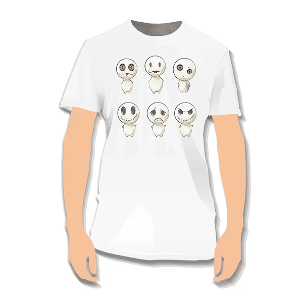 Cute monster printed on white shirt. Vector design. — Stock Vector