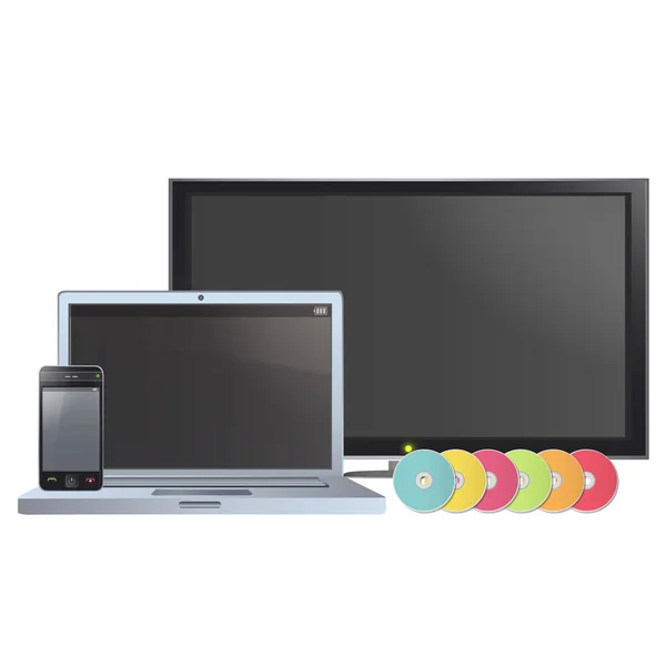 Set van tv, telefoon, computer en cd. vector ontwerp. — Stockvector