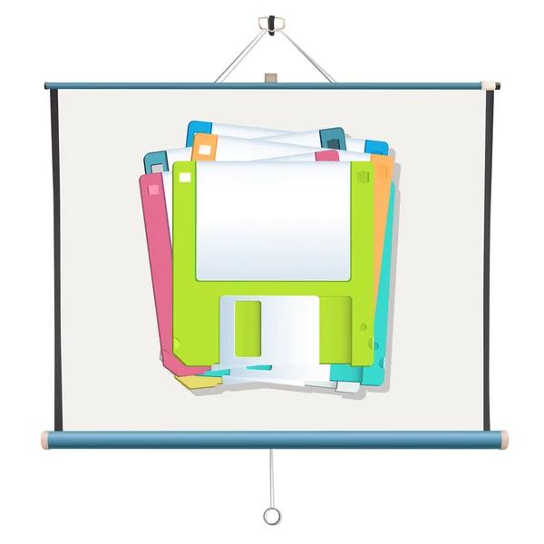 Diskettes inside a screen. Vector design. — Stock Vector