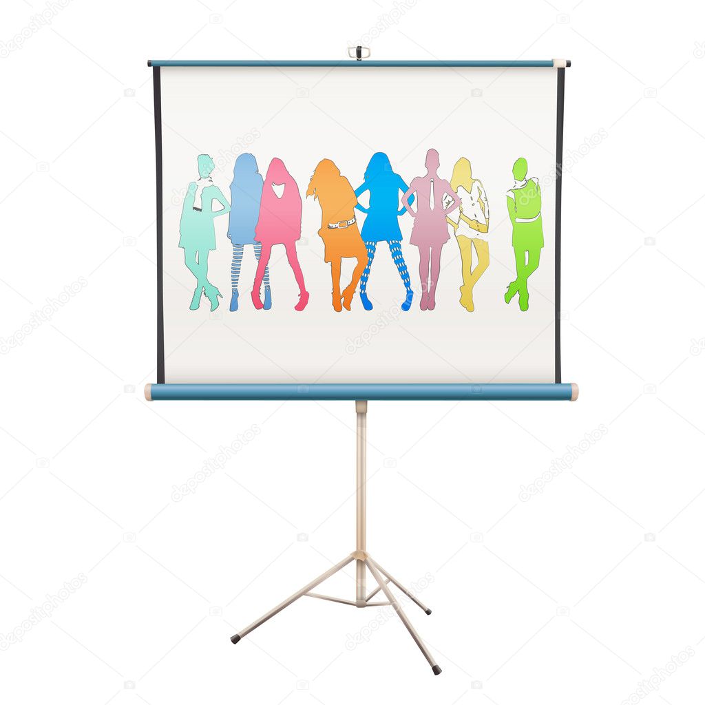 Colorful silhouette models in projector screen. Vector design.