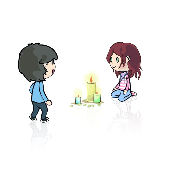 Couple with candles. Vector illustration. — Stock Vector