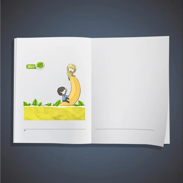 Bambini su una banana dentro un libro. Design vettoriale . — Vettoriale Stock