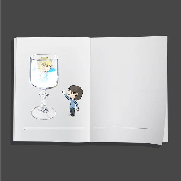 Two friends and one glass inside a book. Vector design. — Stock Vector