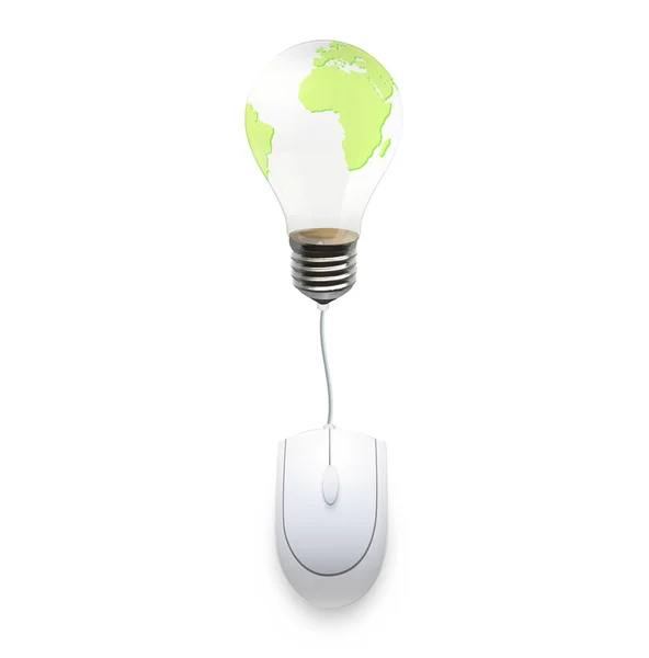 Computer mouse connected to a eco lightbulb. Vector design, — Stock Vector