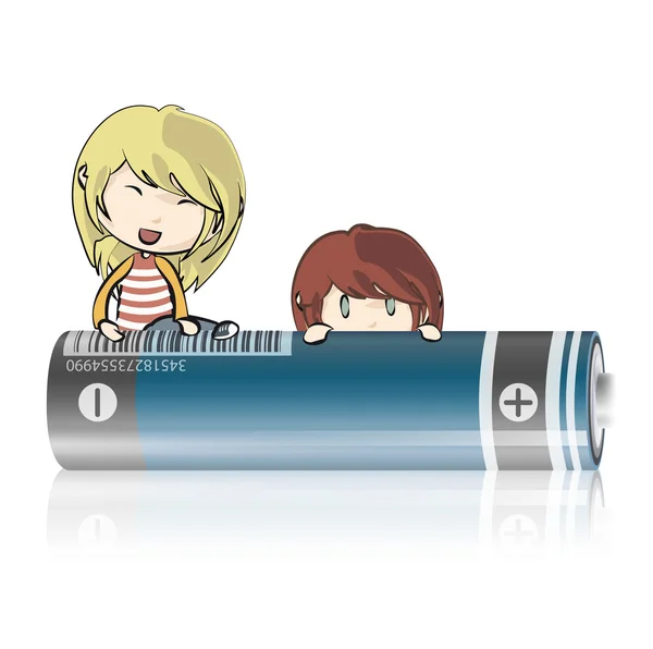 Kids on battery. Vector design. — Stock Vector