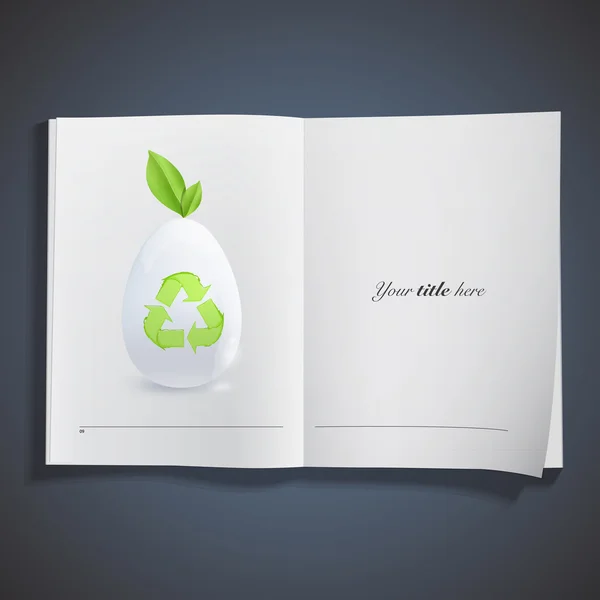 Huevo blanco con icono de reciclaje dentro del libro. Diseño vectorial . — Vector de stock