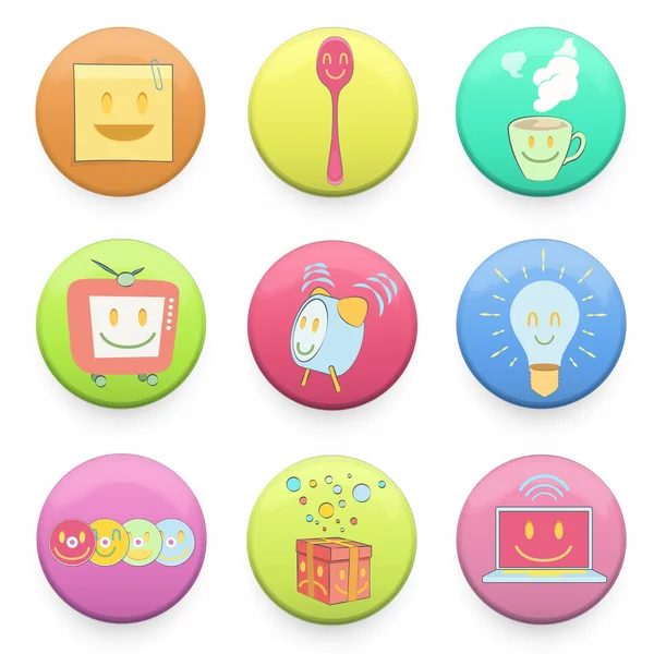 Collection of colorful badges with concept icon inside. Vector d — Stock Vector