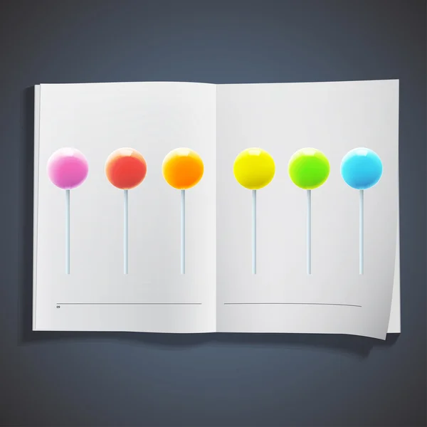 Collezione di lecca-lecca colorati all'interno di un libro. Design vettoriale — Vettoriale Stock