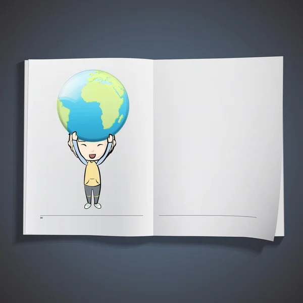 Dítě drží glóbus uvnitř knihy. Vektorová design — Stockový vektor