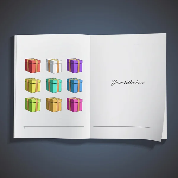 Scatola regalo colorata all'interno di un libro. Design vettoriale — Vettoriale Stock