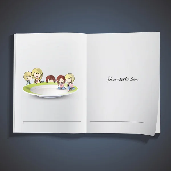 Kids on plate inside a book. Vector design — Stock Vector