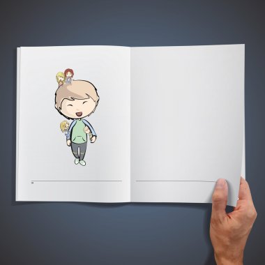 dev bir kitabın içinde arkadaşlarıyla. vektör tasarımı.