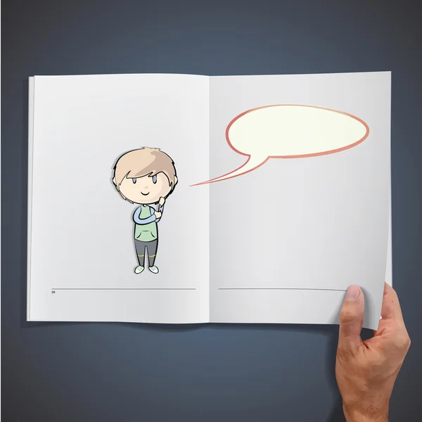 Child thinking in a cloud sign inside a book. Vector design. — Stock Vector