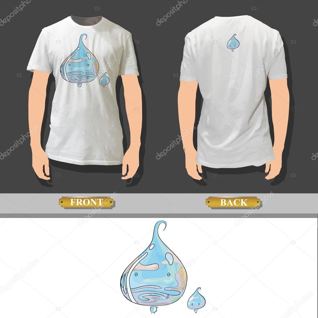 Water drop printed on a shirt. Vector design.