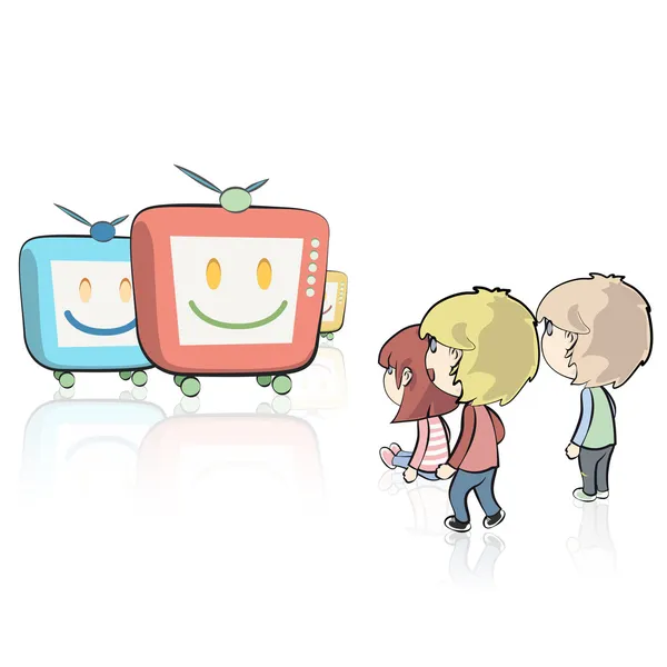 Kids watching TV on isolated background. Vector design. — Stock Vector
