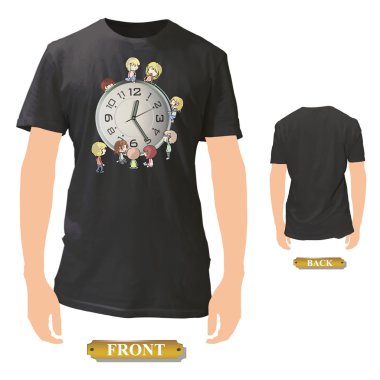 çocuklar saat etrafında siyah gömlek basılmış. vektör tasarımı.