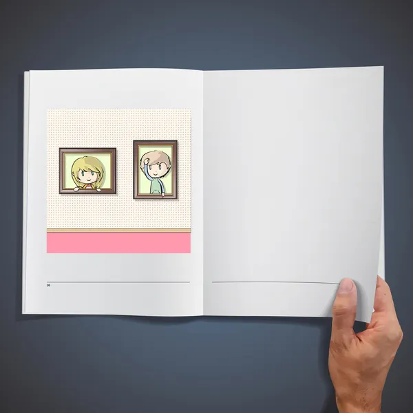 Twee kinderen binnen een frame. realistische afbeelding van een magazine. — Stockvector