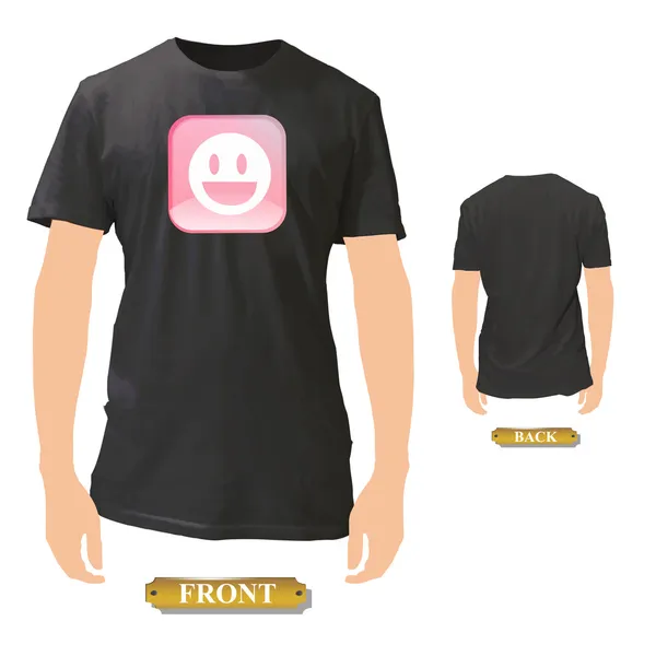 Hermoso icono rosa con cara feliz impreso en camisa negra — Vector de stock