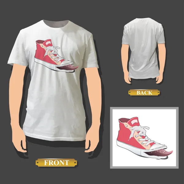 moda pembe ayakkabı, beyaz gömlek basılmış. vektör tasarımı.