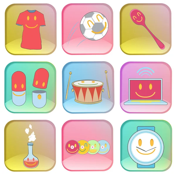 Coleção de ícones em botões coloridos . —  Vetores de Stock
