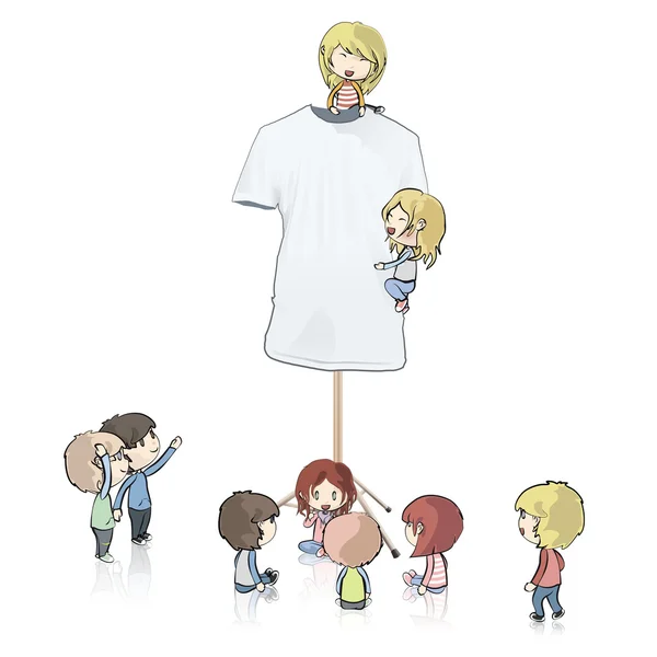 Kids around empty white shirt. Vector illustration. — Stock Vector