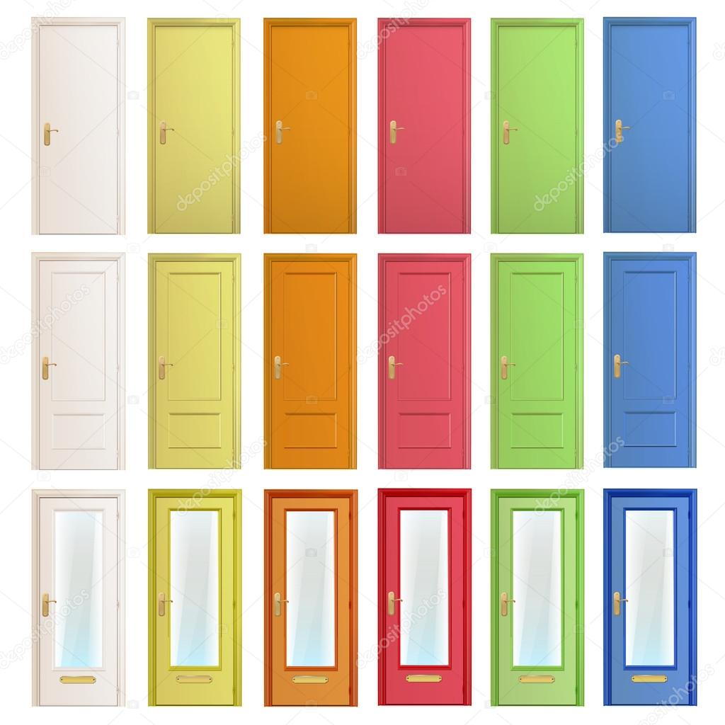 Big collection of colorful doors. Vector design.