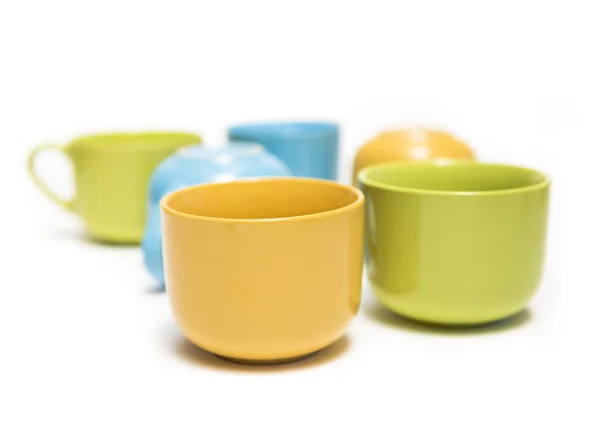 Colorful cups on white background. — Stock Photo, Image