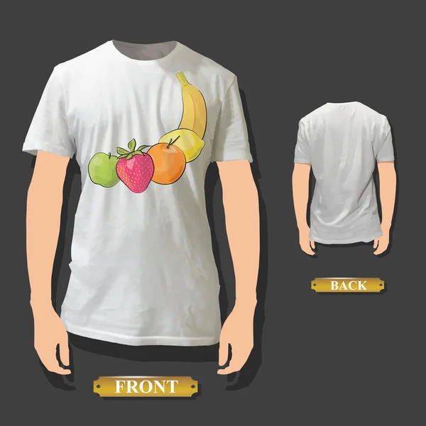 Frutas impresas en camisa blanca. Diseño vectorial . — Vector de stock